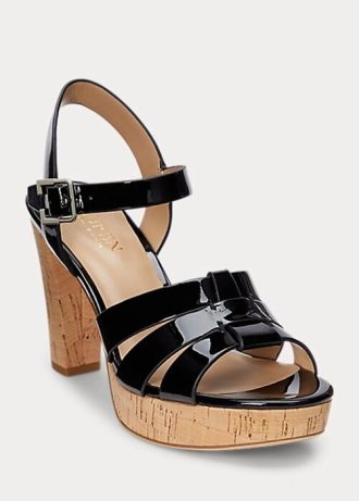 Sandale de damă negre Ralph Lauren Soffia din piele lacuită Sandale de damă negre Ralph Lauren Soffia din piele lacuită