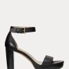 Sandale de damă negre Ralph Lauren Sylvia din piele lustruită