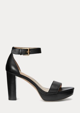 Sandale de damă negre Ralph Lauren Sylvia din piele lustruită Sandale de damă negre Ralph Lauren Sylvia din piele lustruită