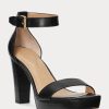 Sandale de damă negre Ralph Lauren Sylvia din piele lustruită