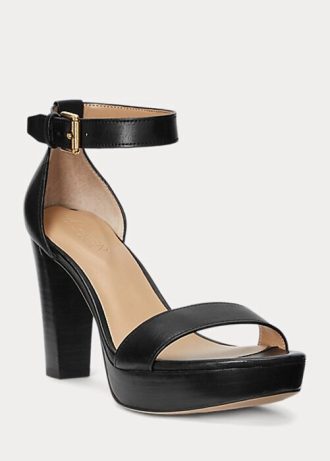 Sandale de damă negre Ralph Lauren Sylvia din piele lustruită Sandale de damă negre Ralph Lauren Sylvia din piele lustruită