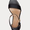 Sandale de damă negre Ralph Lauren Sylvia din piele lustruită