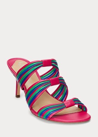 Sandale de damă roz Ralph Lauren Lorraine cu dungi din piele Nappa Sandale de damă roz Ralph Lauren Lorraine cu dungi din piele Nappa