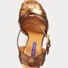 Sandale din piele de vițel metalizat Ralph Lauren Callahan pentru femei aurii Sandale din piele de vițel metalizat Ralph Lauren Callahan pentru femei aurii