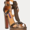 Sandale din piele de vițel metalizată Ralph Lauren Dakota pentru femei Copper Sandale din piele de vițel metalizată Ralph Lauren Dakota pentru femei Copper