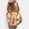 Sandale din piele de vițel metalizată Ralph Lauren Dakota pentru femei Copper Sandale din piele de vițel metalizată Ralph Lauren Dakota pentru femei Copper