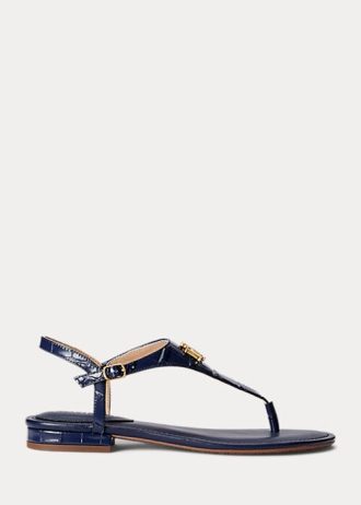 Sandale din piele în relief Ralph Lauren Ellington pentru femei bleumarin Sandale din piele în relief Ralph Lauren Ellington pentru femei bleumarin
