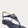 Sandale din piele în relief Ralph Lauren Ellington pentru femei bleumarin
