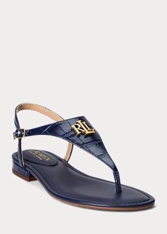 Sandale din piele în relief Ralph Lauren Ellington pentru femei bleumarin Sandale din piele în relief Ralph Lauren Ellington pentru femei bleumarin