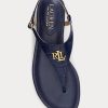 Sandale din piele în relief Ralph Lauren Ellington pentru femei bleumarin