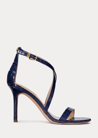 Sandale din piele în relief Ralph Lauren Gabriele pentru femei bleumarin Sandale din piele în relief Ralph Lauren Gabriele pentru femei bleumarin