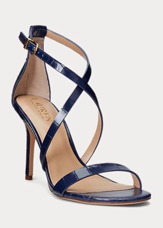 Sandale din piele în relief Ralph Lauren Gabriele pentru femei bleumarin Sandale din piele în relief Ralph Lauren Gabriele pentru femei bleumarin