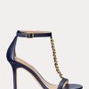 Sandale din piele Nappa Ralph Lauren Kate pentru femei bleumarin