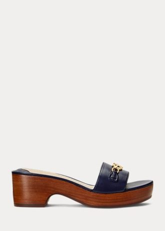 Sandale din piele Nappa Ralph Lauren Roxanne pentru femei bleumarin