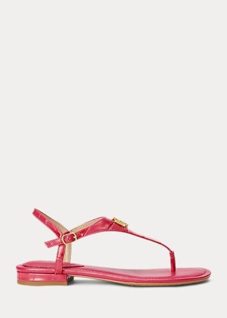 Sandale fucsia pentru femei Ralph Lauren Ellington din piele cu relief