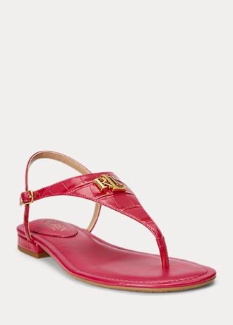 Sandale fucsia pentru femei Ralph Lauren Ellington din piele cu relief