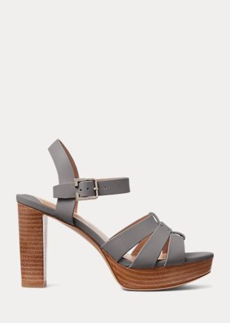 Sandale gri Ralph Lauren Soffia din piele Nappa de damă