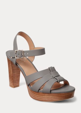 Sandale gri Ralph Lauren Soffia din piele Nappa de damă