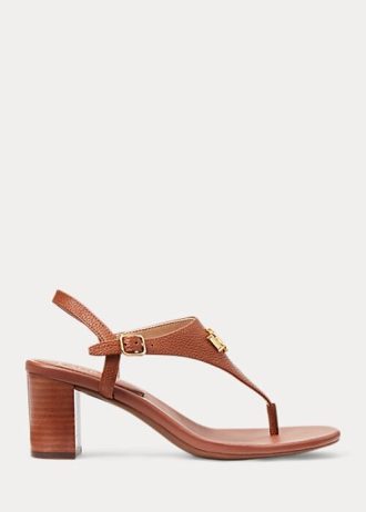 Sandale maro din piele Ralph Lauren Westcott II Tumbled de damă