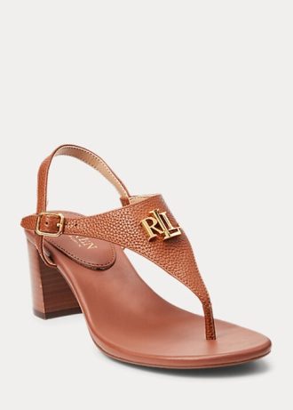 Sandale maro din piele Ralph Lauren Westcott II Tumbled de damă