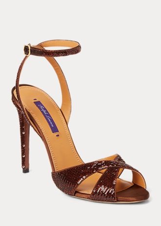 Sandale maro pentru femei Ralph Lauren Kandice cu paiete