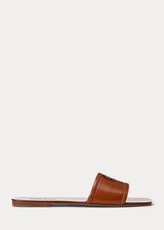 Sandale maro Ralph Lauren Andela din piele de vițel lustruită