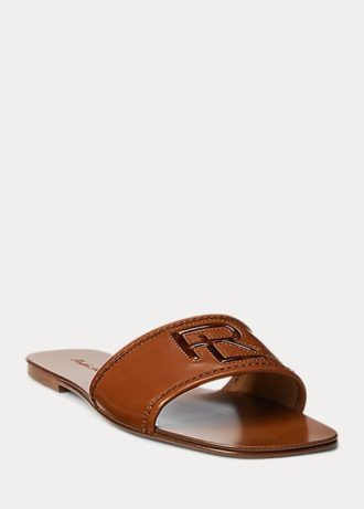 Sandale maro Ralph Lauren Andela din piele de vițel lustruită