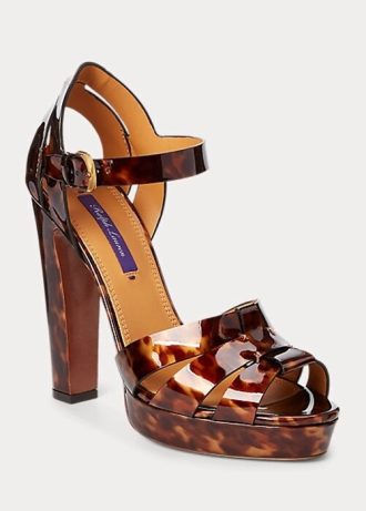 Sandale maro Ralph Lauren Callahan din piele de vițel patentată Sandale maro Ralph Lauren Callahan din piele de vițel patentată