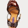 Sandale maro Ralph Lauren Callahan din piele de vițel patentată