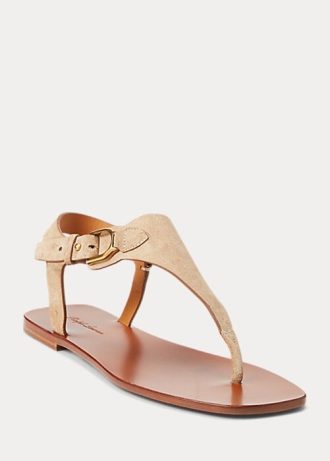 Sandale maro Ralph Lauren Delancie Welington din piele intoarsa pentru femei