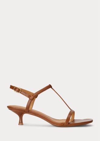 Sandale maro Ralph Lauren din piele de miel cu toc de pisoi