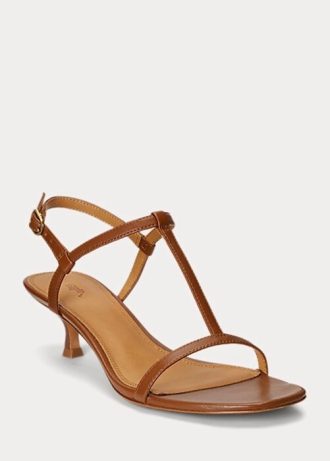 Sandale maro Ralph Lauren din piele de miel cu toc de pisoi