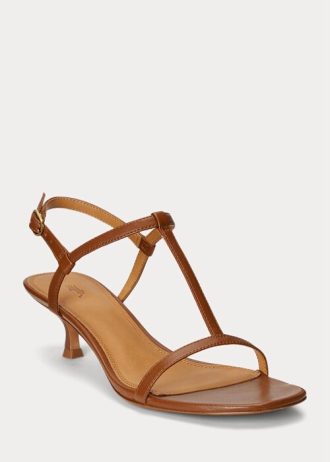 Sandale maro Ralph Lauren din piele de miel cu toc de pisoi