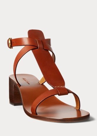 Sandale maro Ralph Lauren Dyllon din piele de vițel lustruită