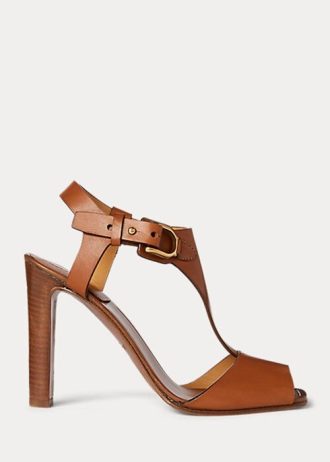 Sandale maro Ralph Lauren Emilie Welington din piele de vițel