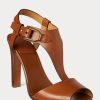 Sandale maro Ralph Lauren Emilie Welington din piele de vițel