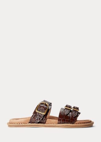 Sandale maro Ralph Lauren Ezra din piele cu relief de crocodil Sandale maro Ralph Lauren Ezra din piele cu relief de crocodil