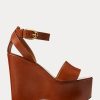 Sandale maro Ralph Lauren Zadie din piele de vițel lustruită