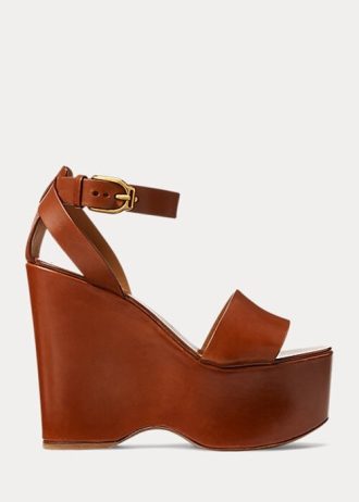 Sandale maro Ralph Lauren Zadie din piele de vițel lustruită Sandale maro Ralph Lauren Zadie din piele de vițel lustruită