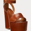 Sandale maro Ralph Lauren Zadie din piele de vițel lustruită