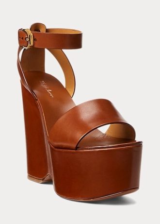 Sandale maro Ralph Lauren Zadie din piele de vițel lustruită Sandale maro Ralph Lauren Zadie din piele de vițel lustruită
