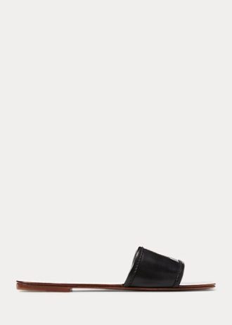 Sandale negre Ralph Lauren Andela din piele de vițel lustruită