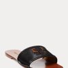 Sandale negre Ralph Lauren Andela din piele de vițel lustruită