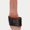 Sandale negre Ralph Lauren Andela din piele de vițel lustruită
