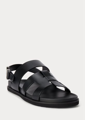 Sandale negre Ralph Lauren Biorn din piele de vițel pentru bărbați