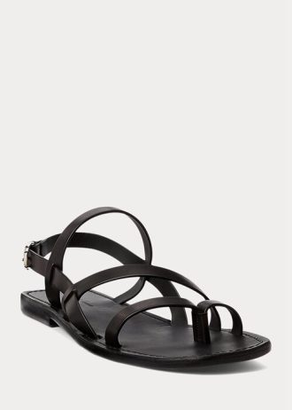 Sandale negre Ralph Lauren Carlion din piele de vițel pentru bărbați