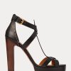 Sandale negre Ralph Lauren Dakota Dakota din piele de vițel lustruită
