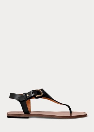 Sandale negre Ralph Lauren Delancie Welington din piele de vițel