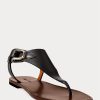 Sandale negre Ralph Lauren Delancie Welington din piele de vițel