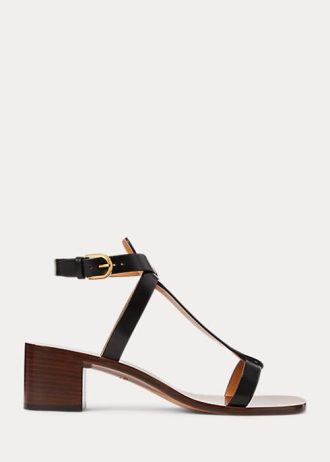 Sandale negre Ralph Lauren Dyllon din piele de vițel lustruită
